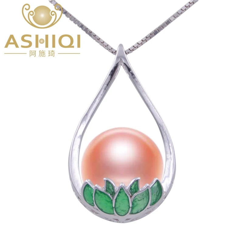 Genuine 925 Sterling Silver Natural pearl lotus Pendant Necklace 10-11mm freshwater necklace jewelry for women Enamel |