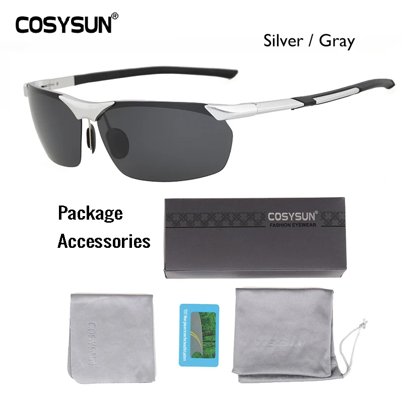 Silver Legs BriefPKG COSYSUN, брендовые поляризованные солнцезащитные очки, мужские солнцезащитные очки, для вождения, алюминиевый сплав магния, оправа, солнцезащитные очки, для рыбалки, Gafas de sol 0373 - Цвет линз: Silver Legs BriefPKG