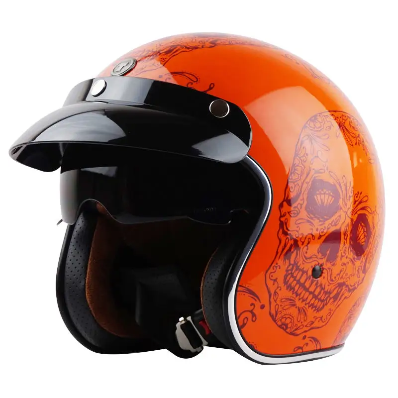 Orange skull Гривна t57 3/4, с открытым лицом, винтажный, для мотоцикла, rbike, мото, rcycle, шлем, capacete cascos, мото, Ретро стиль, шлем для мотоцикла, cicleta vespa - Цвет: Orange skull