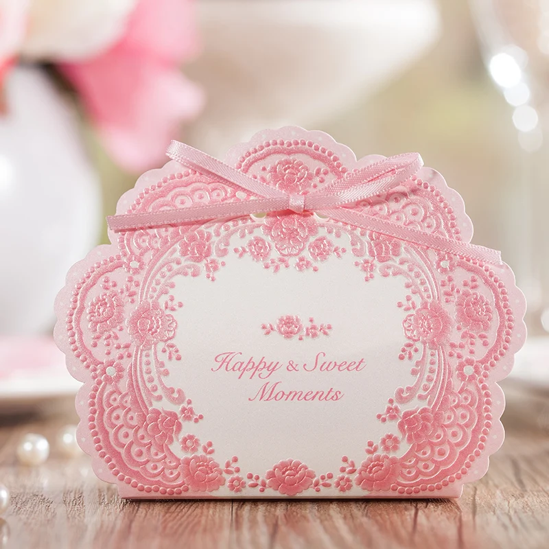 Сладкий Розовый Цвет Свадьба Конфеты Коробка подарка Партии фавор держатель 50