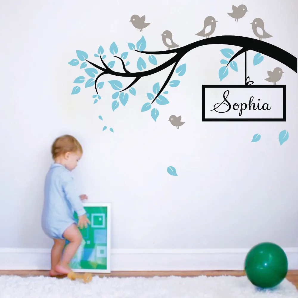 Huge Birds Branch Wall Sticker Vinyl Decal Kid Nursery Baby Decor Personalised Name Wall Sticker For Kids Room 114cmx151cm