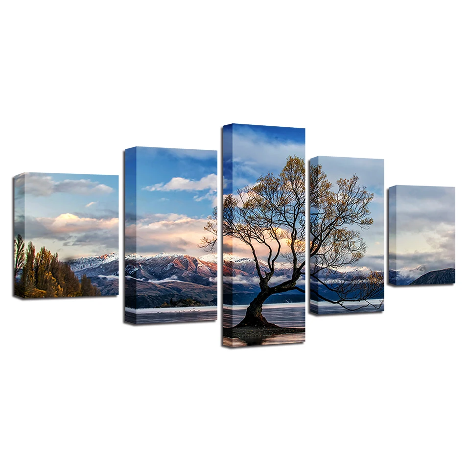 5 шт. декоративные настенные картины с изображением дерева горы голубого неба
