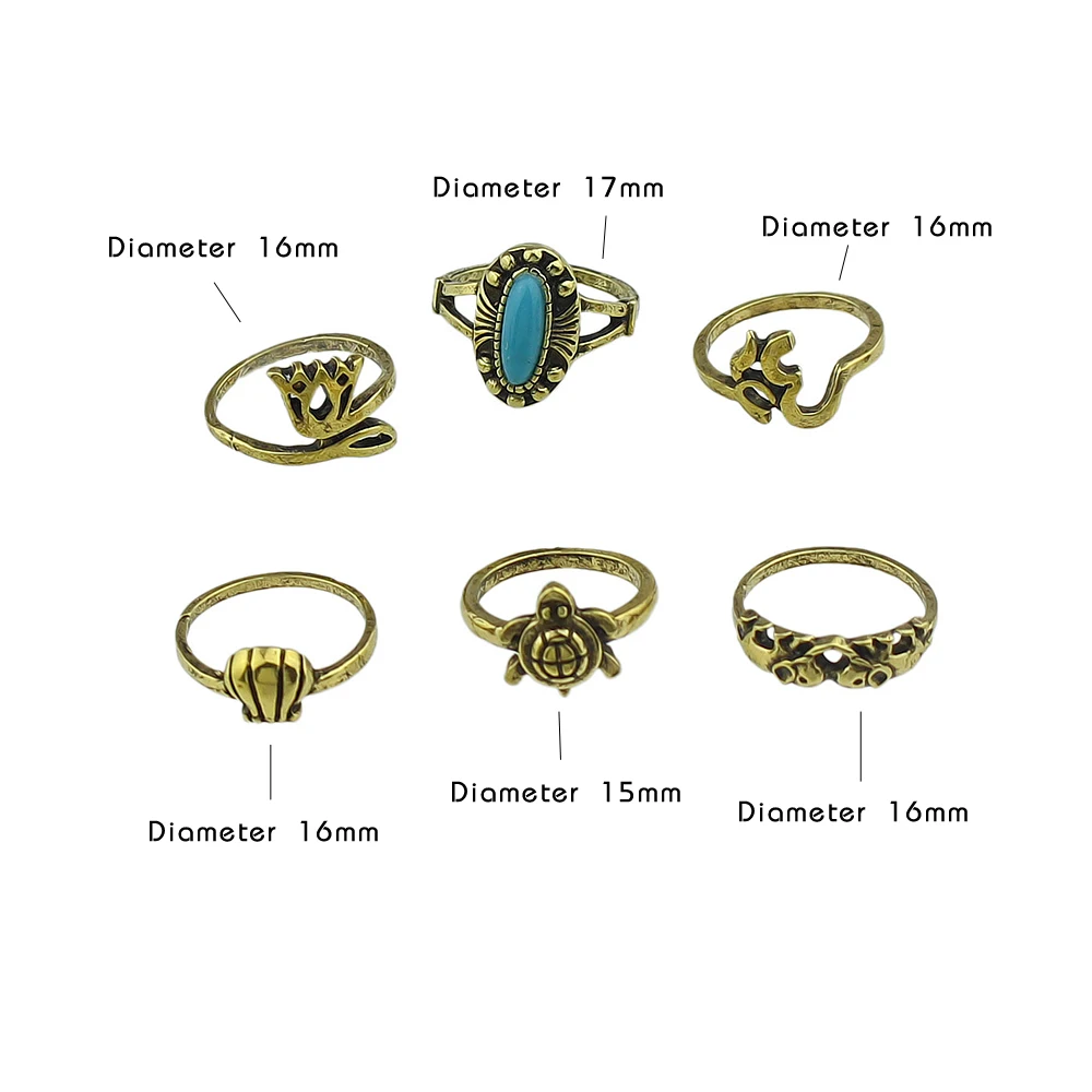 6 шт./компл. Boho Chic Винтаж кольцо античный цвета: золотистый серебристый Цвет с