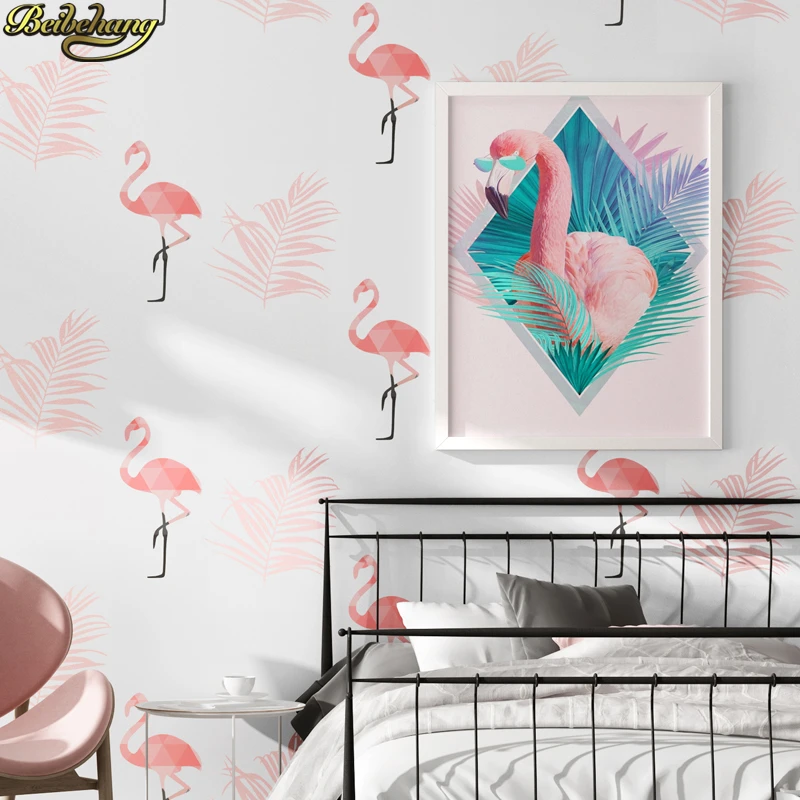 beibehang papel de parede Nordic style flamingo wallpaper bedroom 3d background wall papers home decor papier peint mural | Обустройство