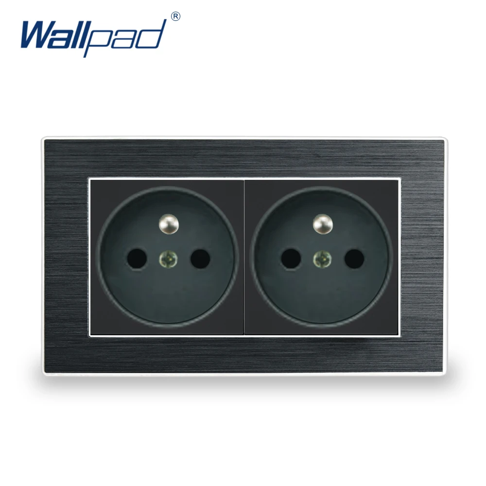 Black Двойная розетка ЕС французский стандарт Wallpad Роскошная настенная розетка гладкая металлическая панель 146*86 мм настенный, мощность Schuko - Цвет: Black