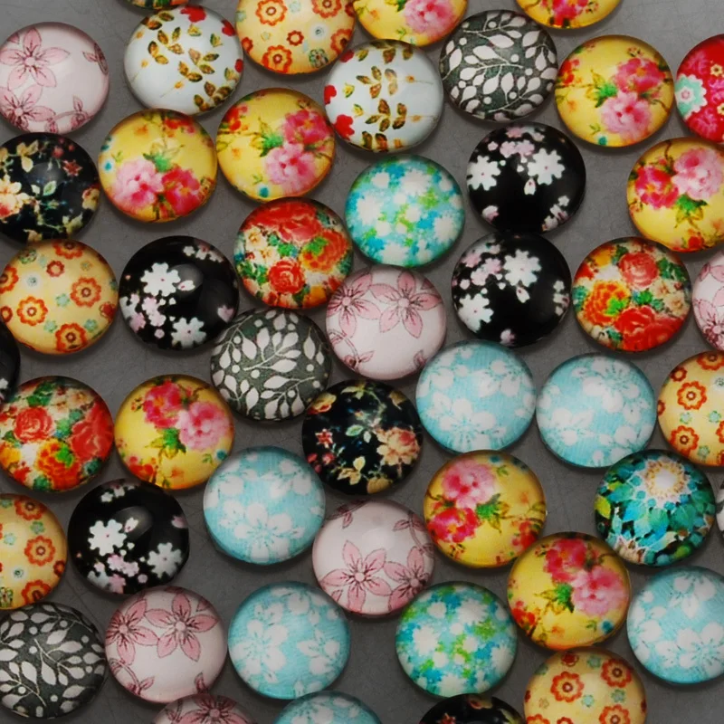

50pcs 12MM Flatback Glass Domed Cabochons Jewelry Components, Patterned Glass Photos Patches-1001053