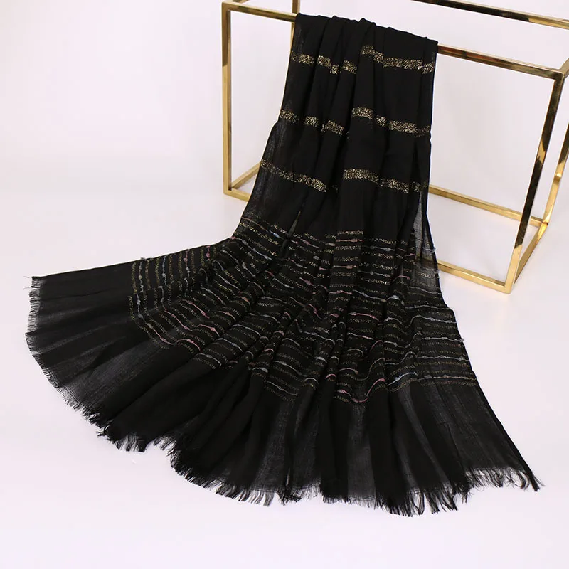 

80*180cm muslim cotton tassel hijab scarf islamic gold yarn grid headscarf arab headwrap foulard femme musulman ladies scarves