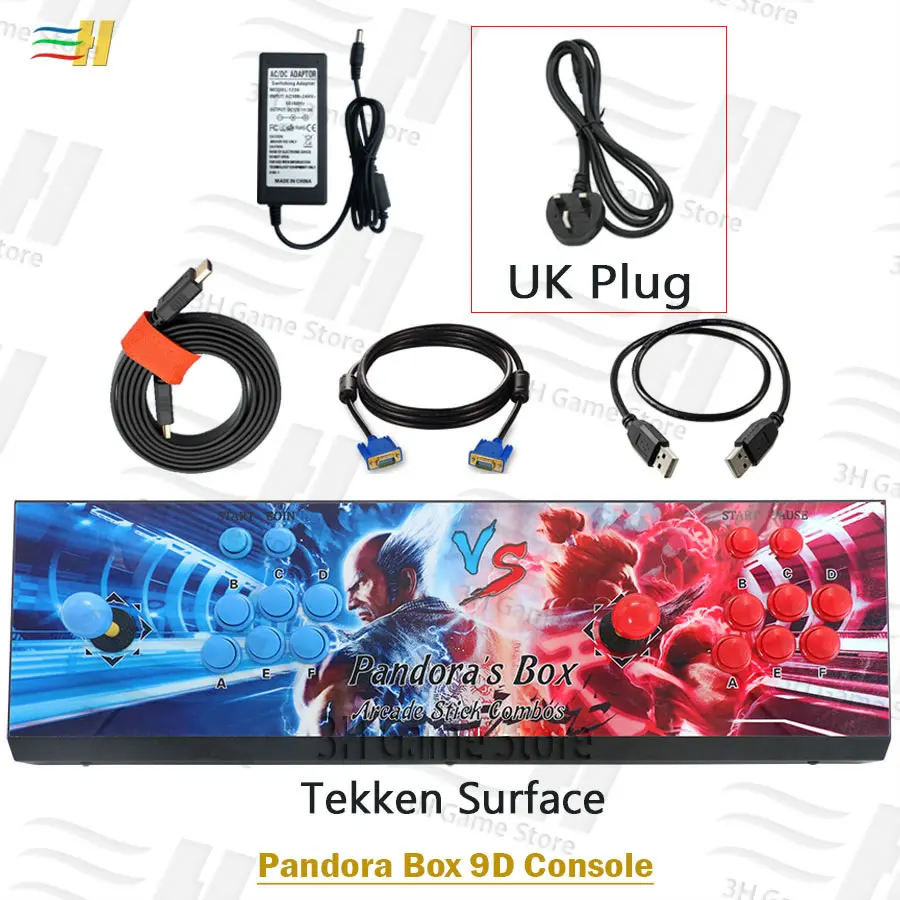 Встроенный ящик Pandora 9d 2500 В 1 аркадная игровая консоль поддержка 3P 4P игры usb можно подключить геймпад подключи и играй Поддержка 3d игры - Цвет: PB9d tekken UK plug