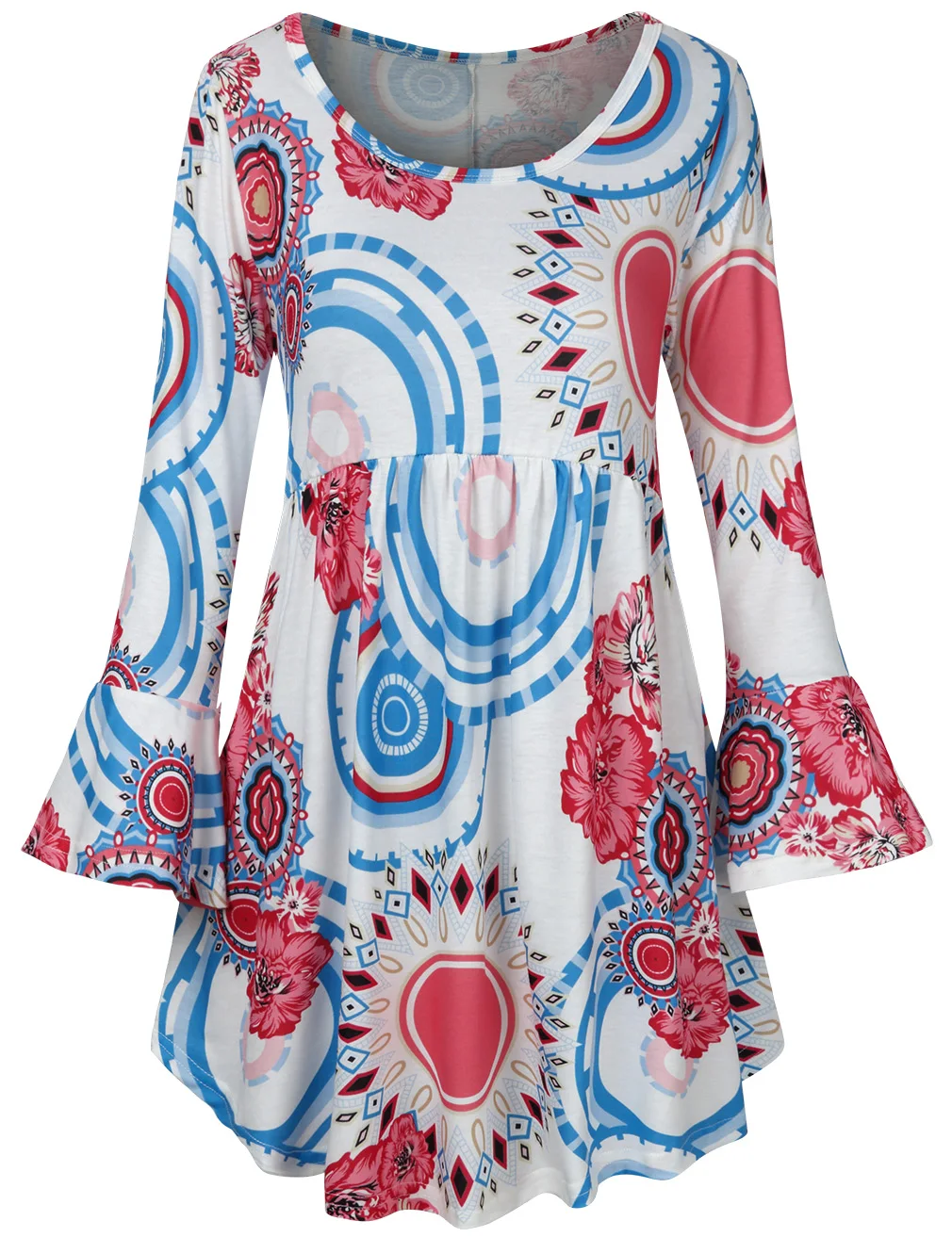 Женская футболка средней длины с длинным рукавом и круглым вырезом| |