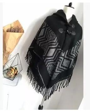 Новинка модное зимнее пончо однотонное плотное из смешанной шерсти с кисточками