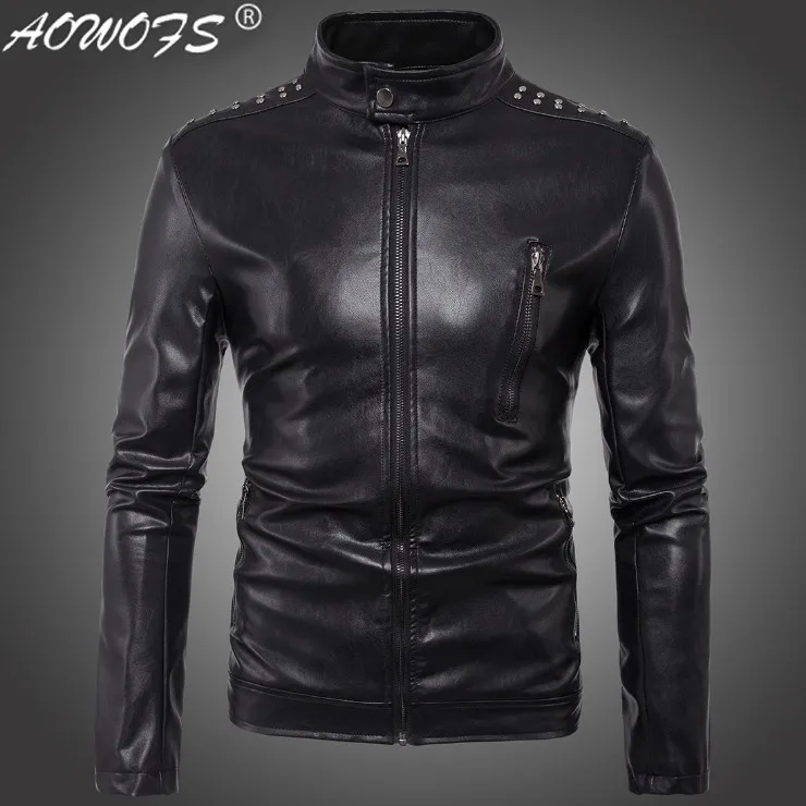 Мужская кожаная куртка на молнии с заклепками размеры до 5XL | одежда