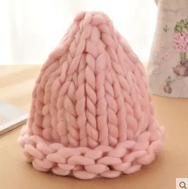 pink Простые повседневные Модные женские зимние шерстяные шапки из хлопка и акрила для девушек, вязаные шапки ручной работы для женщин - Цвет: pink