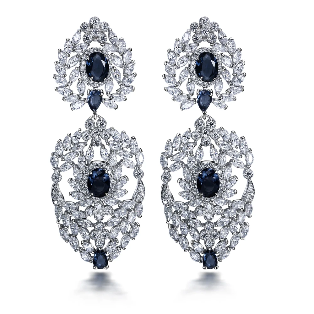 Женские длинные серьги капельки с родиевым покрытием и фианитом ААА|earrings