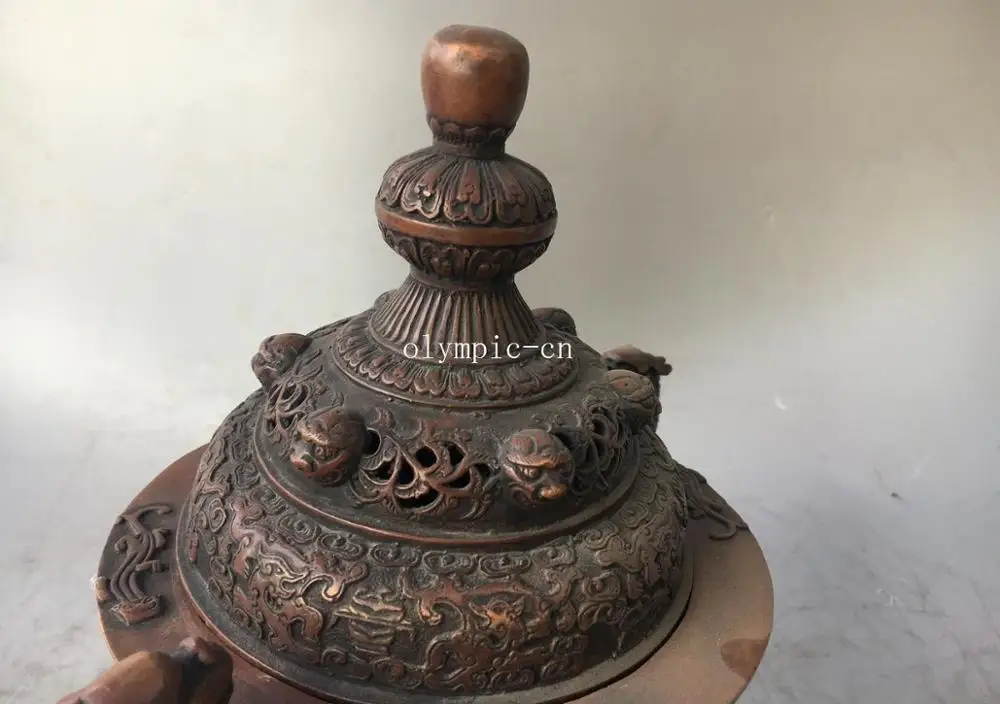 11 ''Красный медный резной Тибетский буддизм благоприятное животное дракон foo