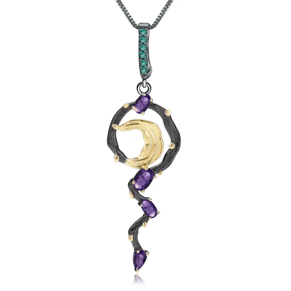 GEM'S балет 1.18Ct натуральный аметистовый драгоченный камень ювелирные украшения 925 пробы серебро ручной работы луна кулон ожерелье для женщин Bijoux