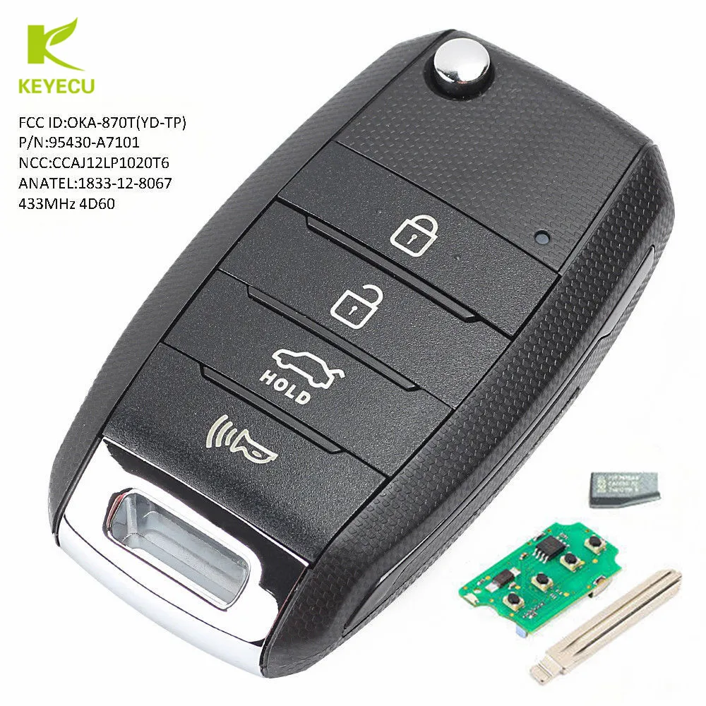 KEYECU Замена обновленный Флип дистанционный брелок 433 МГц 4D60 чип для Kia Cerato 2014 2015 2016