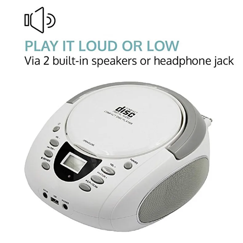 Lonpoo Бумбокс Динамик Bluetooth Портативный CD плеер USB Стерео FM радио AUX наушников