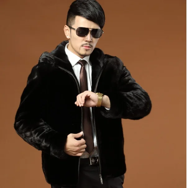 Мужское зимнее теплое толстое пальто бизнес-формального стиля из искусственного меха с капюшоном "Модный 2019" (XL709).