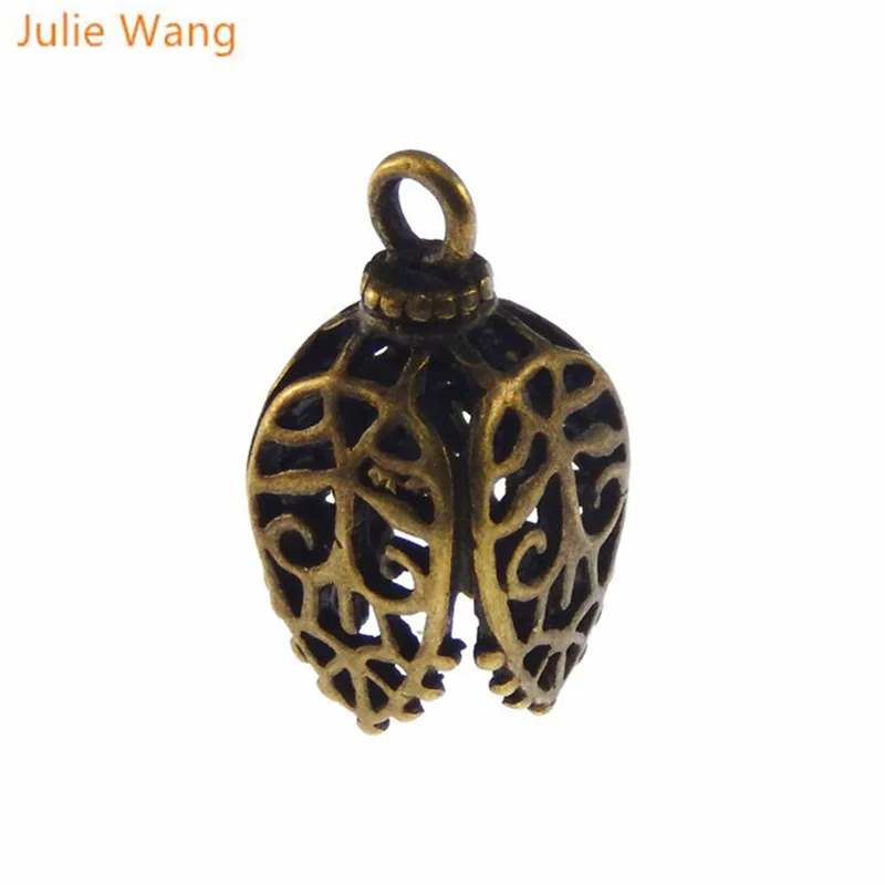 Julie Wang 8PCS Copper Antique Bronze Hollow-Pattern Pendant Lampshade Charms Handmade Fashion Jewelry Finding 17*11*11MM 05745 | Украшения