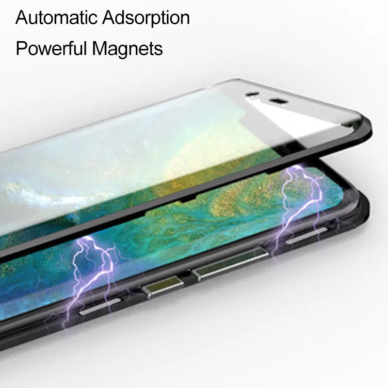 Двухсторонний чехол из закаленного стекла с магнитной адсорбцией для huawei mate 20 Pro P20 Pro Honor V20, металлический чехол с полной защитой корпуса