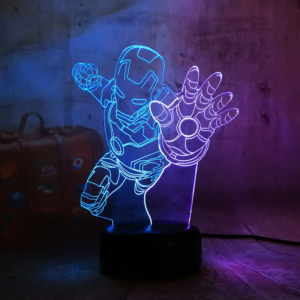 С героями комиксов Марвел, новая "Железный человек" Новинка 3D RGB светодиодный ночной Светильник смешанные двойной Цвет изменить LED Настольная лампа домашний Декор Рождественский подарок для детей мульти Цвет