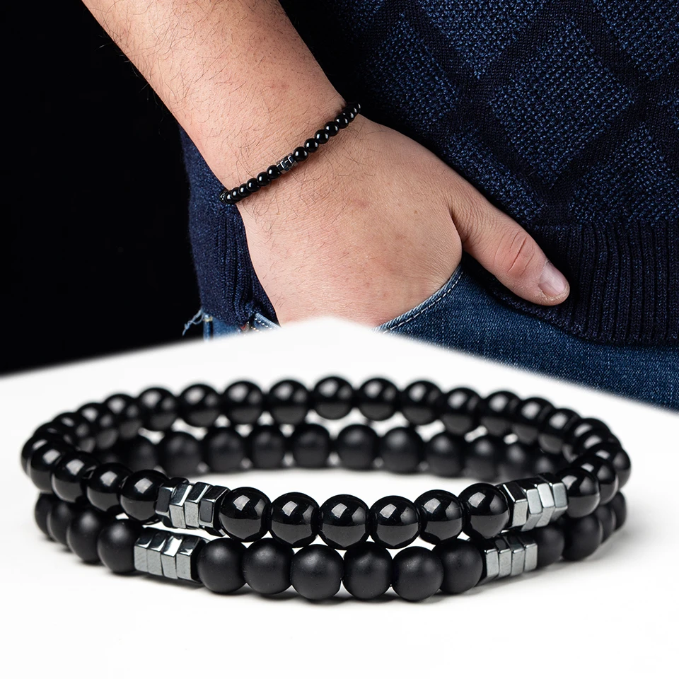 Новый тренд мужской натуральный камень beads бусины браслеты простой стиль черные