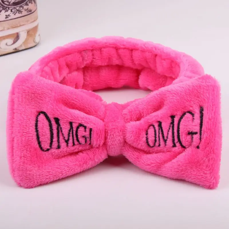 rose red Цветной женский бант модная повязка для волос OMG буквы мытье лица головная повязка Головные уборы для девочек повязки для волос коралловый флис аксессуары для волос W1001 - Цвет: rose red