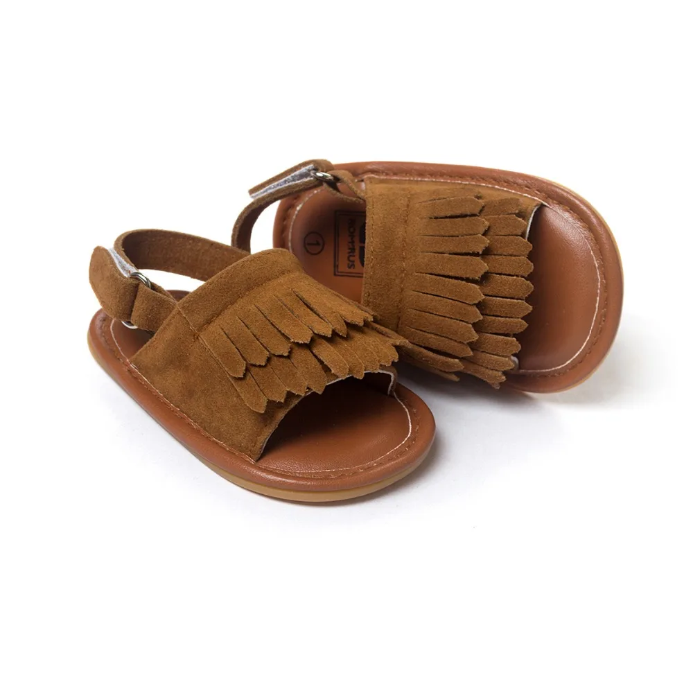Популярные моксы для новорожденных кожаные сандалии коричневого цвета с