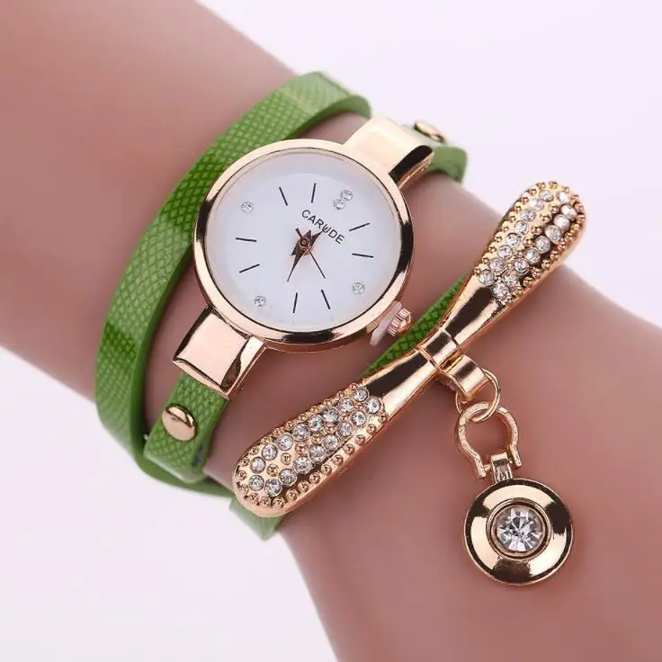 green Новые модные женские часы-браслет, Золотые Кварцевые Подарочные часы, наручные часы, женские кожаные повседневные часы-браслет - Цвет: green
