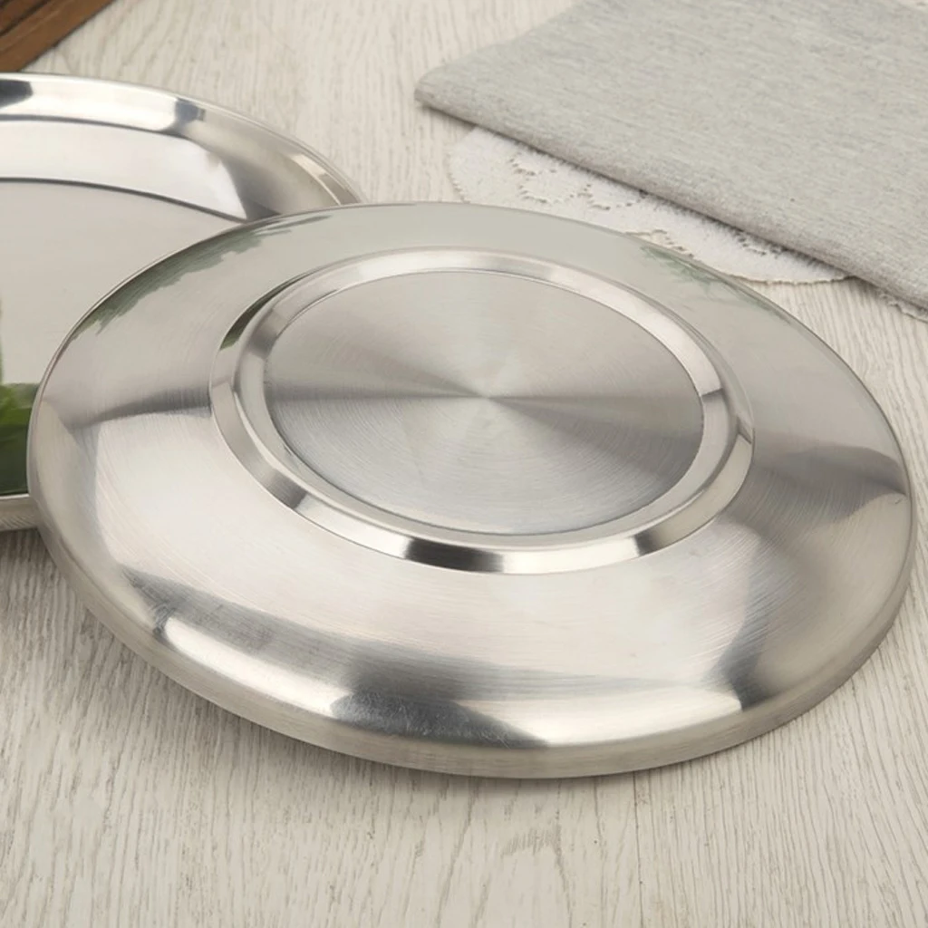 Stainless Steel Flat Dish plate Double Insulated Thick Platter for BBQ No Corners Durable Drop-Resistant | Дом и сад