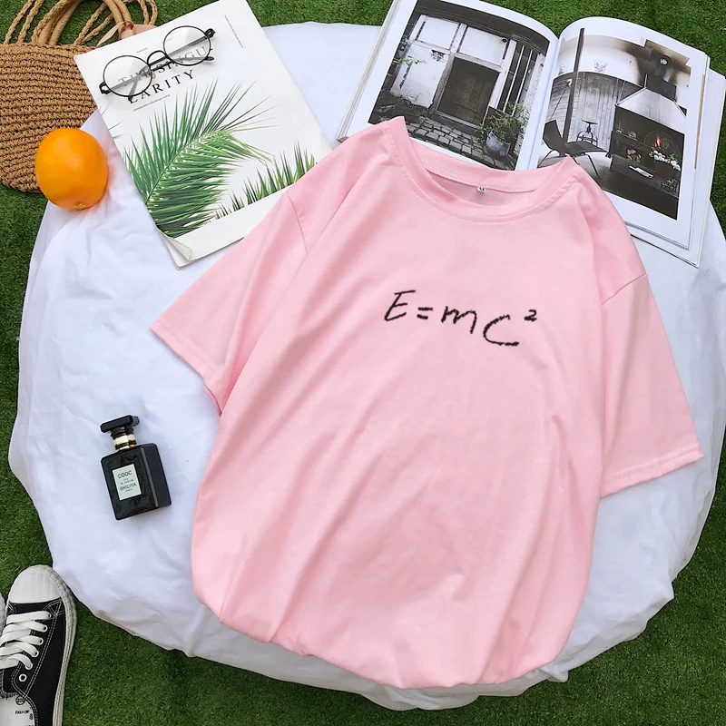 

Summer Women E=mc Letter Printed T Shirt Casual Funny Short Sleeve Tops Streetwear Tumblr Hipster Harajuku Loose Camiseta Mujer