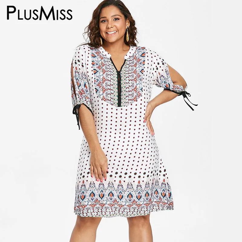 PlusMiss плюс размеры этническим принтом Boho открытыми плечами свободное платье XXXXL XXXL XXL для женщин большой в