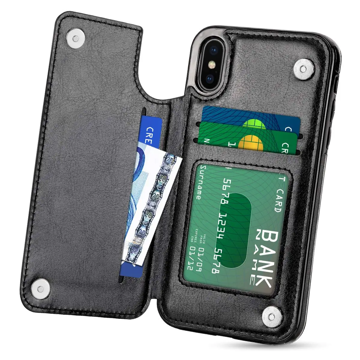 Для iPhone X Xs Xr XS Max ударопрочный чехол-бумажник из искусственной кожи с откидной