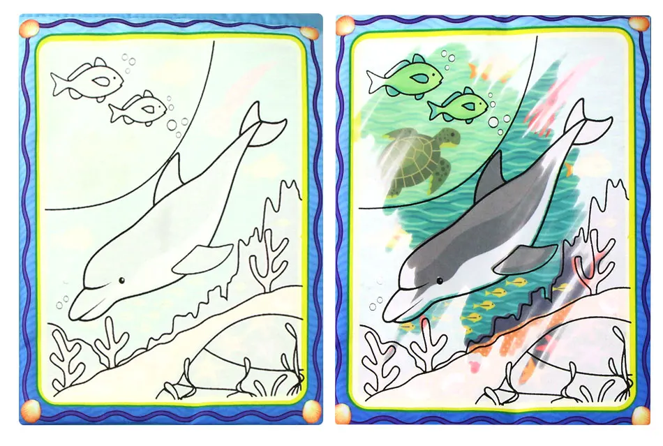 Water Drawing Cloth Book& Magic Pen Marine Life Theme Multi-color Painting Doodle Soft Book Learning Educational Toys for Kids