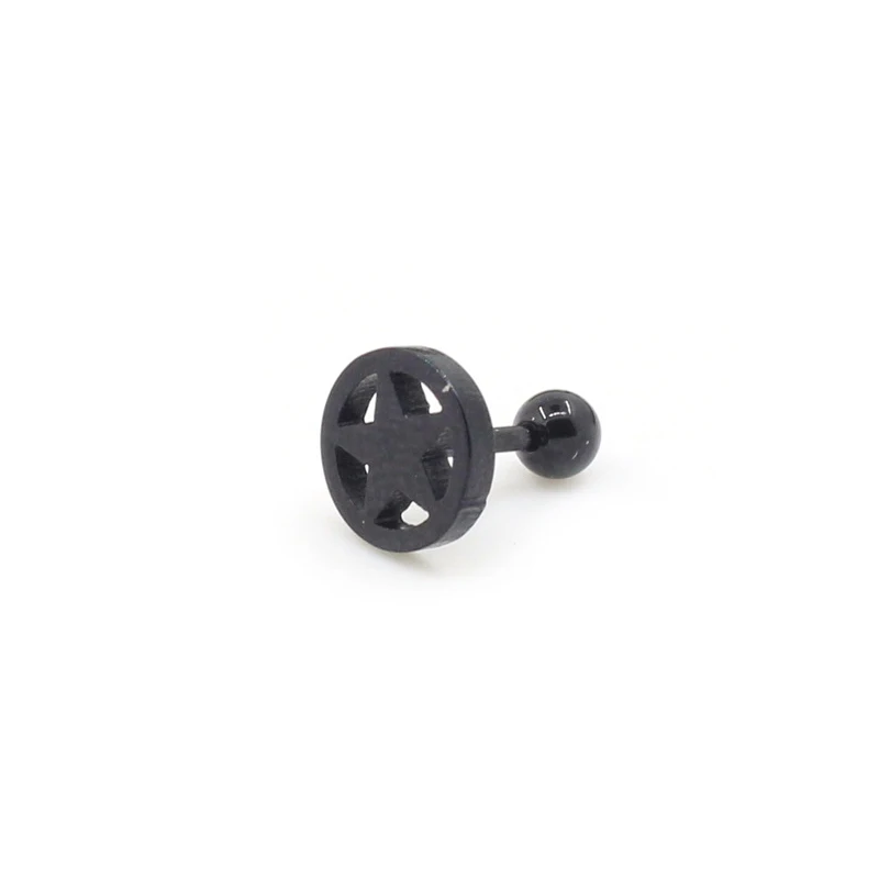 Alisouy Stainless Steel Earrings Pentagram Star Round Bolt Stud For Men Women Punk Gothic Wheel Black Female | Украшения и