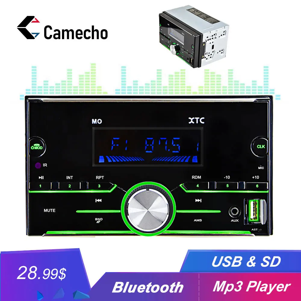 Автомагнитола Camecho 2 Din Bluetooth аудио Setero 12 В USB AUX Авторадио SD FM Mp3 мультимедийный