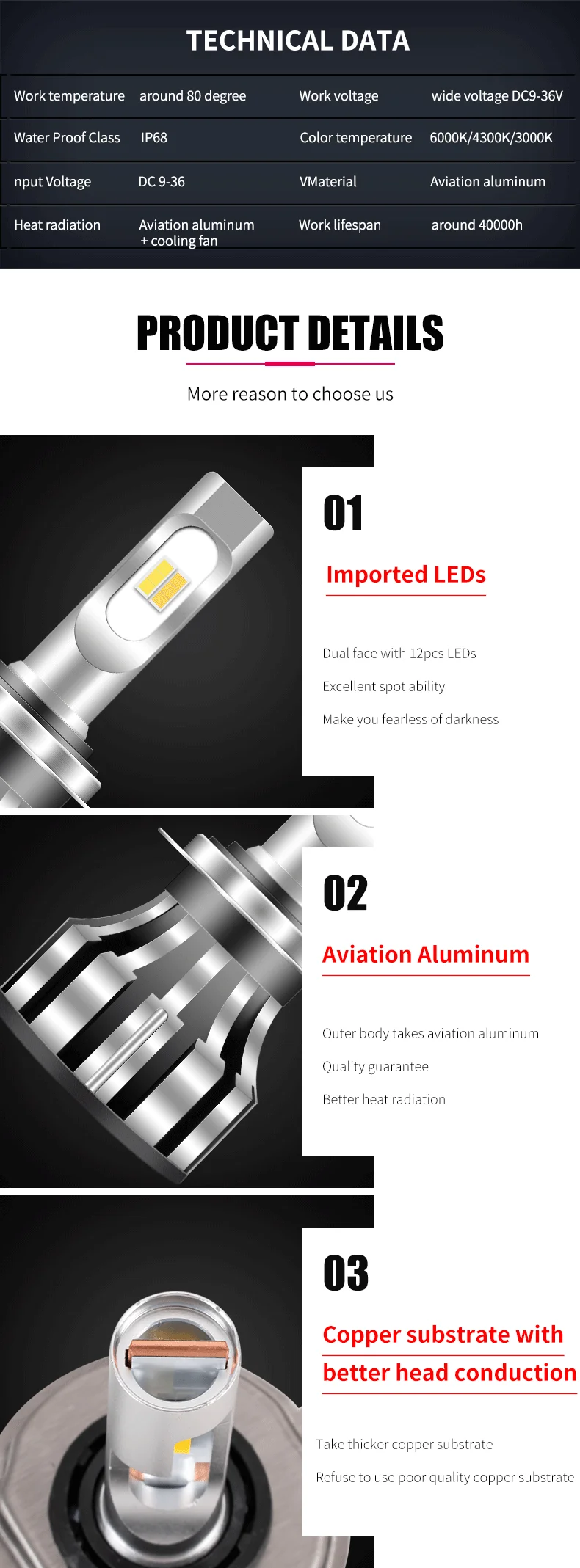 2PCS Tricolor LED light H7 H4 H1 H11 9005 9012 D2S car headlight bulbs 3000K 6000K 4300K 90W 11000lm H3 led 9006 auto fog lamp
