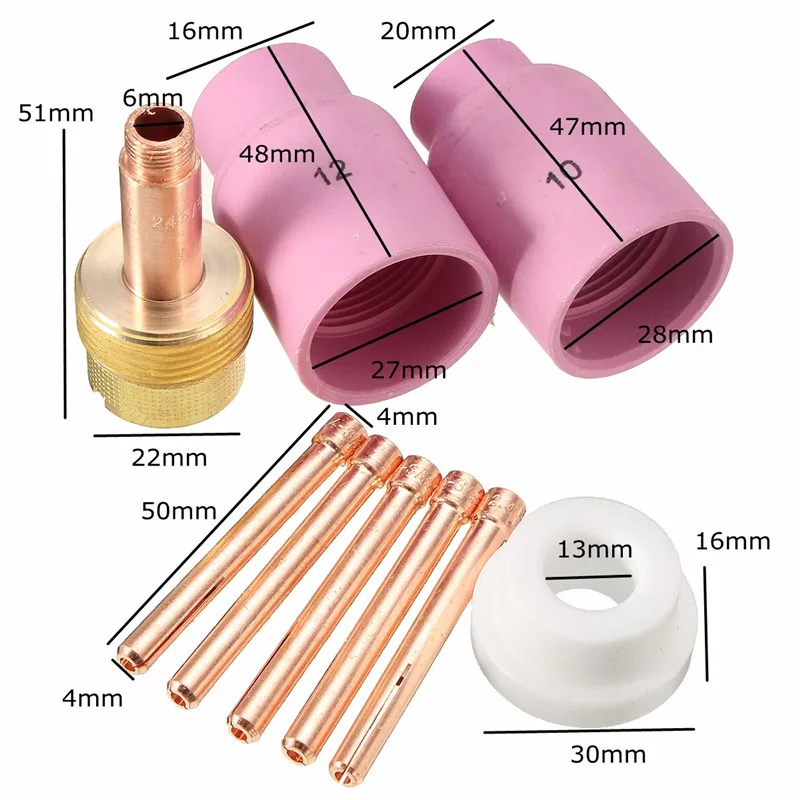 9Pk комплект для TIG газовых линз и чашек из оксида алюминия подходит для Tig сварки для больших газовых линз набор в фонарь 17 18 и 26 серии