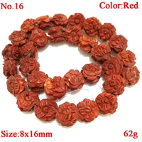 16 inches 8x16mm red flower carved natural sponge coral beads loose strand