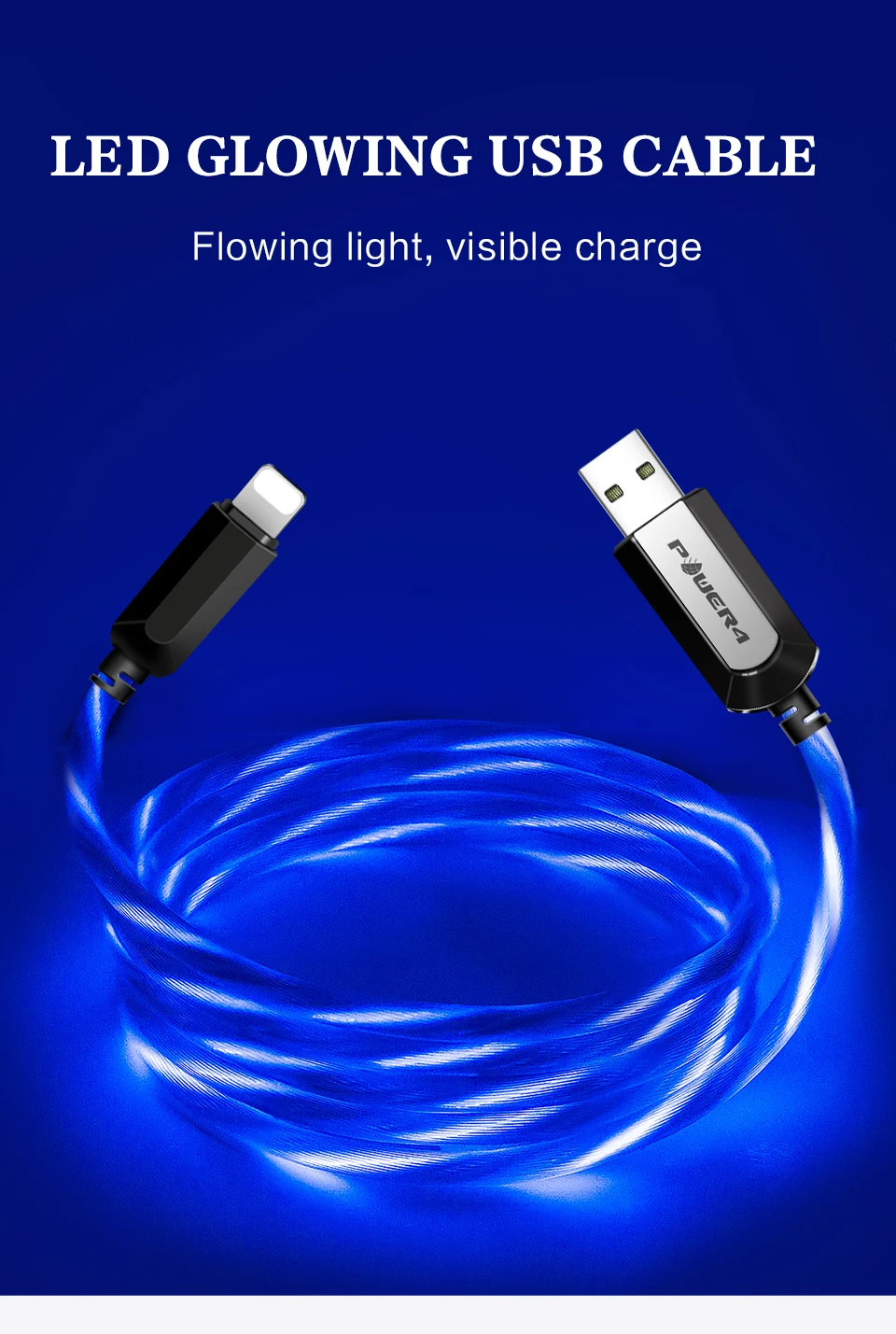 Power4 усиленный Micro кабель usbc для iPhone xs max светящийся светодиодный usb type C кабель для Lightning samsung зарядный кабель Micro