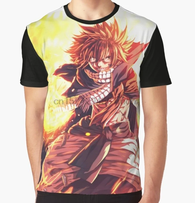 Мужская футболка с принтом Natsu Dragneel коротким рукавом и круглым вырезом