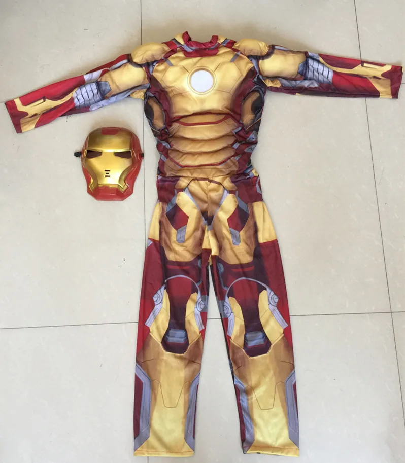 Common mask suit Мускул для косплея Железного человека, костюм Пурим для детей, Детский костюм на Хэллоуин, светодиодный костюм Мстителей - Цвет: Common mask suit