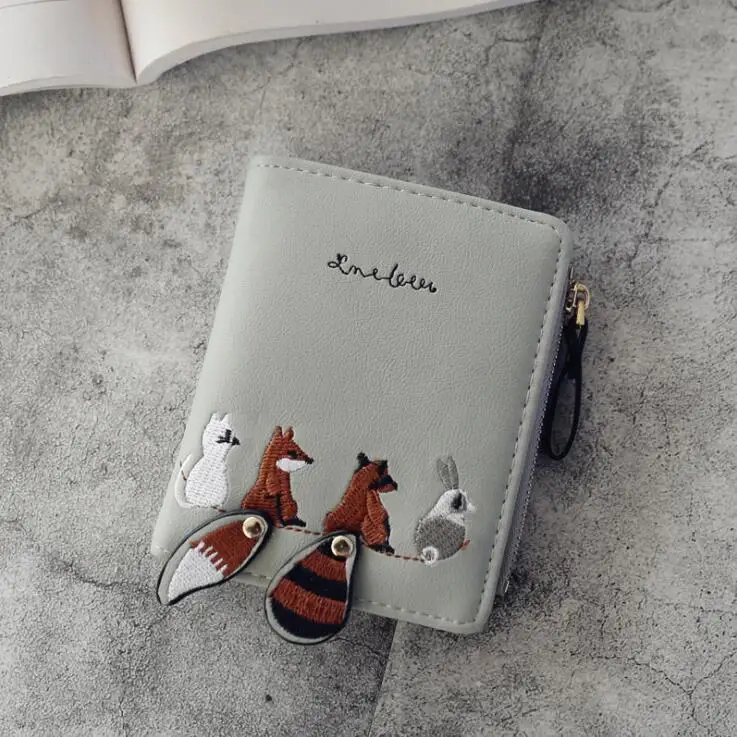 grey wallet Beibaobao женский короткий кошелек с вышивкой милая сумочка с изображением лисы на замке женские кошельки монета держатель для карт кошелек Дамский кошелек на молнии A7749 - Цвет: grey wallet