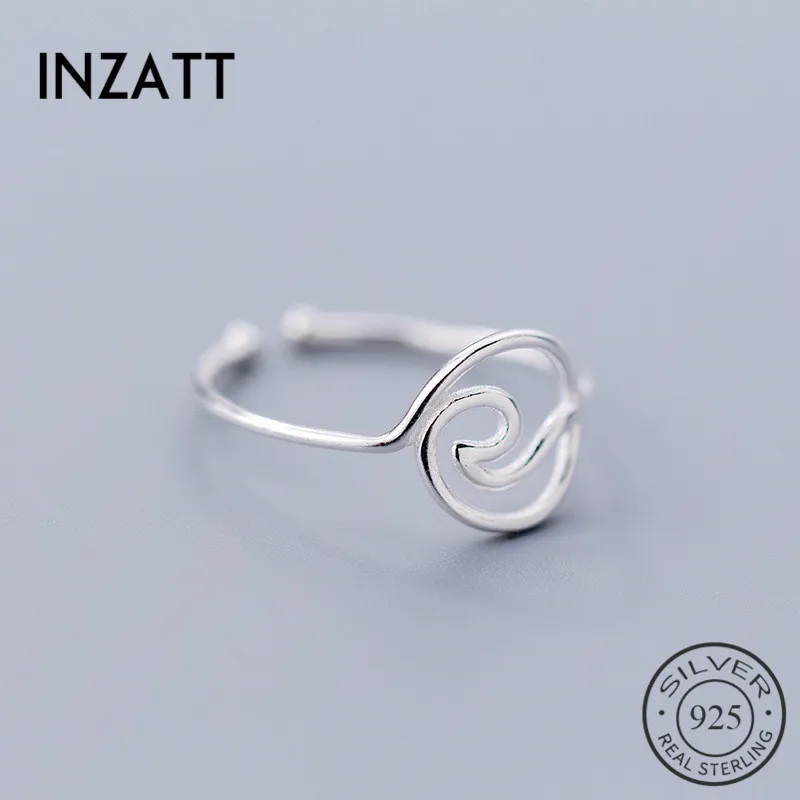 INZATT, настоящее 925 пробы, серебряное, геометрическое, полое, с круглой волной, открывающееся кольцо для модных женщин, вечерние, хорошее ювелирное изделие, в стиле панк, подарок