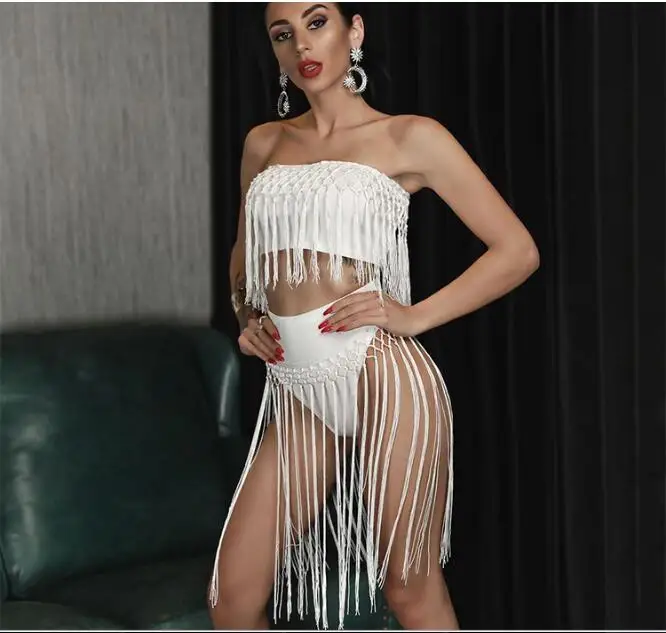 Одежда высшего качества без бретелек Сексуальная кисточкой Для женщин Белый