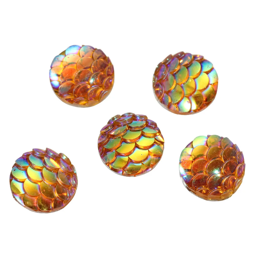 Resin Mermaid Fish/ Dragon Scale Dome Seals Cabochon Round Fuchsia AB Color 10mm | Украшения и аксессуары