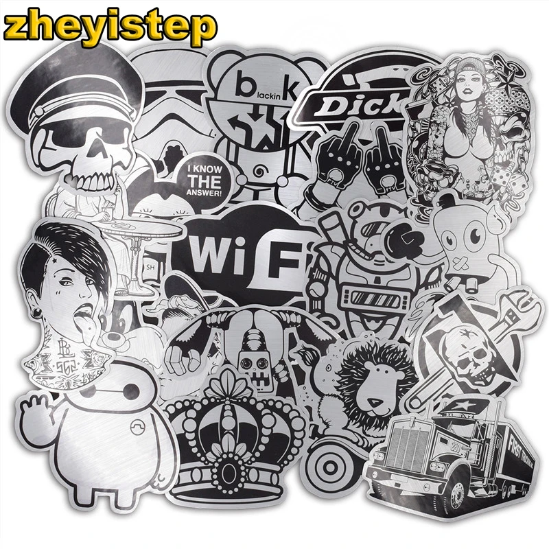 50 Pcs Metallic Black and White Stickers Graffiti Sticker for Luggage Skateboard Laptop Car Styling Guitar Cool | Игрушки и хобби