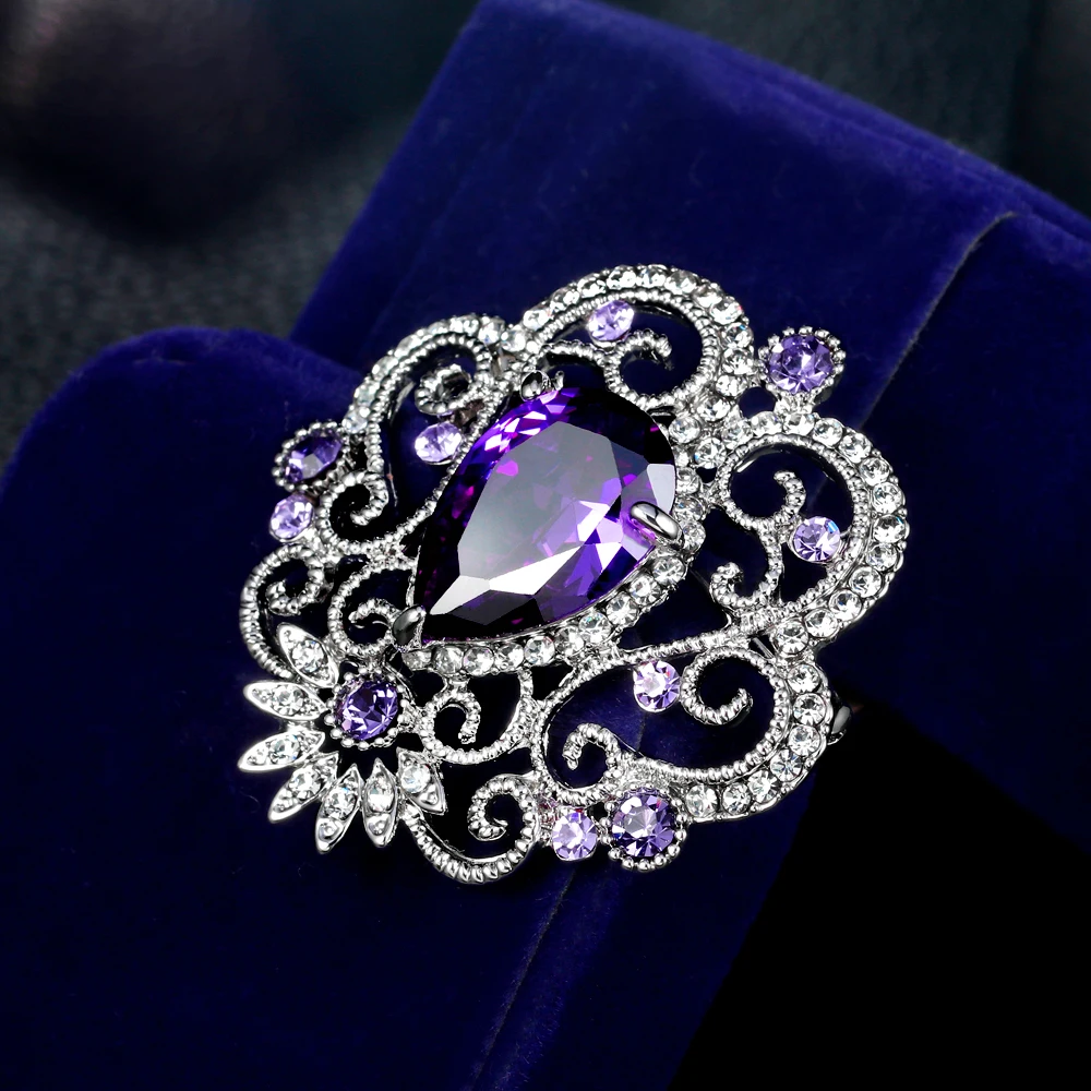 Top Luxury Sliver /Purple Water Drop Crystal Brooches for Women Fashion jewelry lapel pin Valentine's Day Gifts | Украшения и