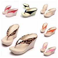 crystal queen fashion summer style women sandals high heels flip flops beach wedge sandals leopard print platform wedge shoes