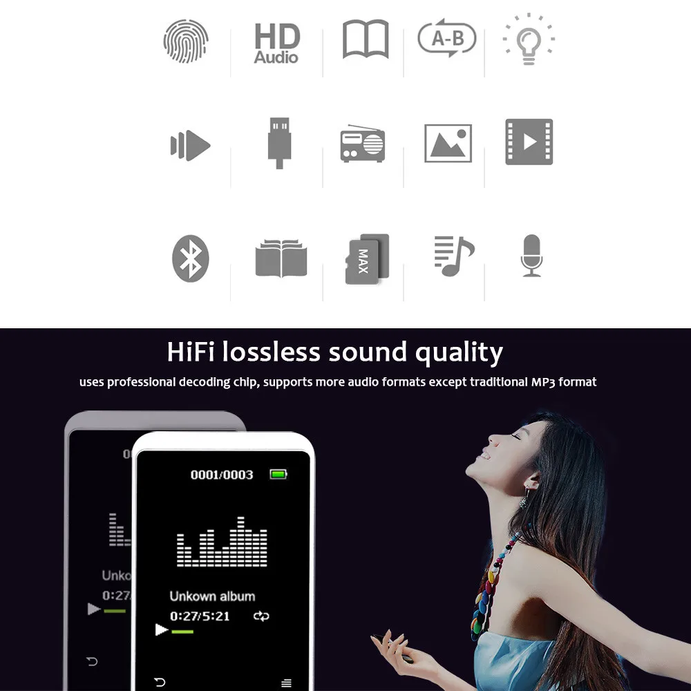 Большой 1 77 дюймовый ЖК-экран Встроенный микрофон HiFi 8 Гб MP3 MP4 Bluetooth 4 плеер